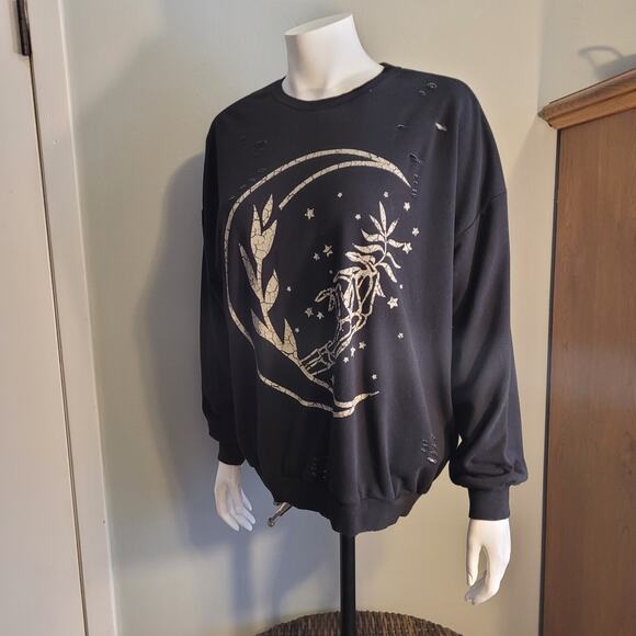 Modish Rebel Moon Stars Graphic Sweatshirt Sz S Distressed Grunge Celestial - Picture 12 of 13